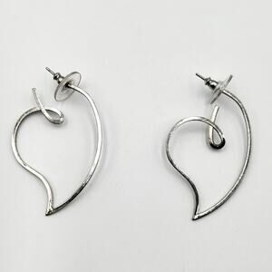 Silvertone Wire-Formed Heart Loop Earrings Minimalist Feminine Contemporary